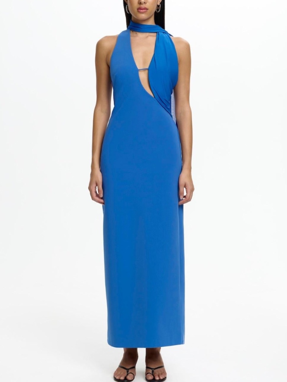 Signifiant Other EDDA Scarf Drape Mesh Maxi Dress Cosmic Blue - Size US 4